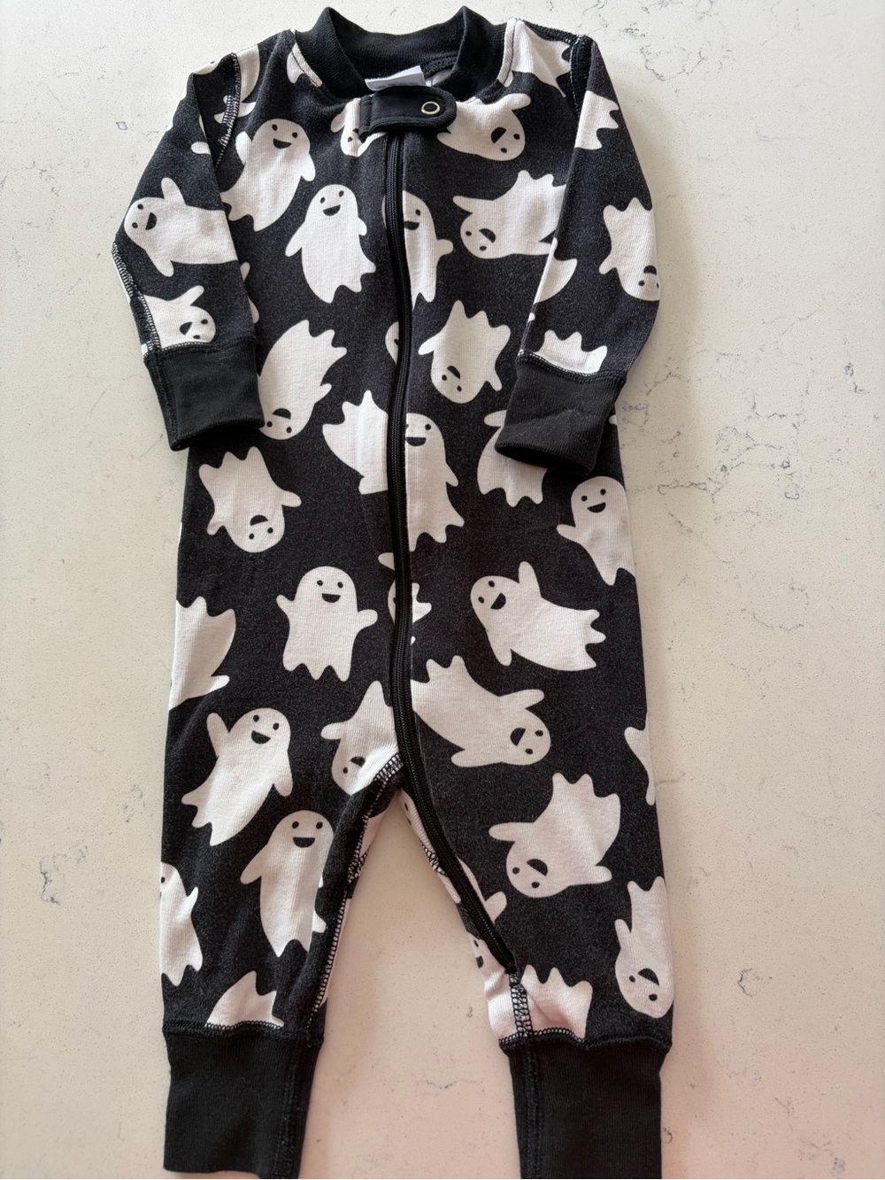 Hanna Andersson Black One-Piece Footie with White Ghost Print